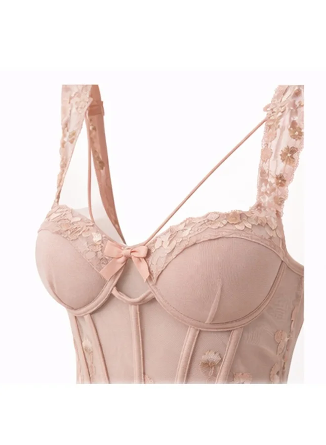 Caprisious  Women Sheer Babydoll Nightwear with Floral Embroidery – Mesh Lingerie Dress with Adjustable Straps & Lace Trim for Women | Best Price UAE